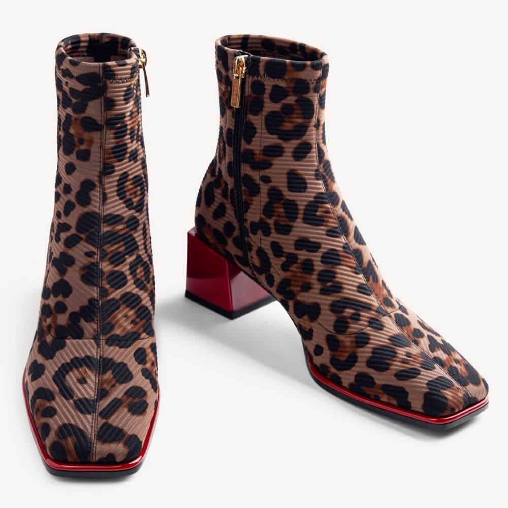 Gioseppo 80683 Leopard Print Sock-Style Ankle Boots Red Heel