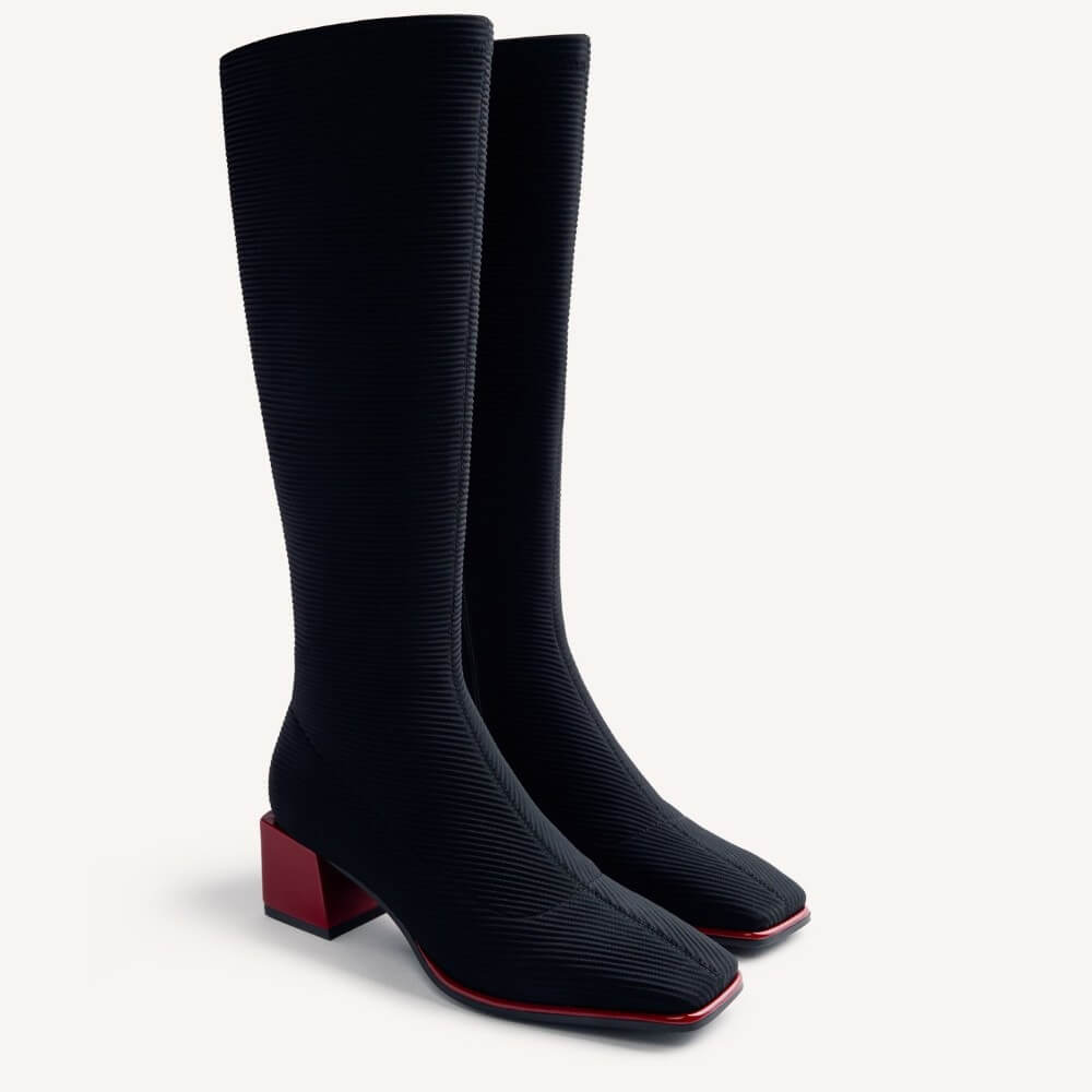 Gioseppo 80684 Black Elastic Knee High Sock Style Boots
