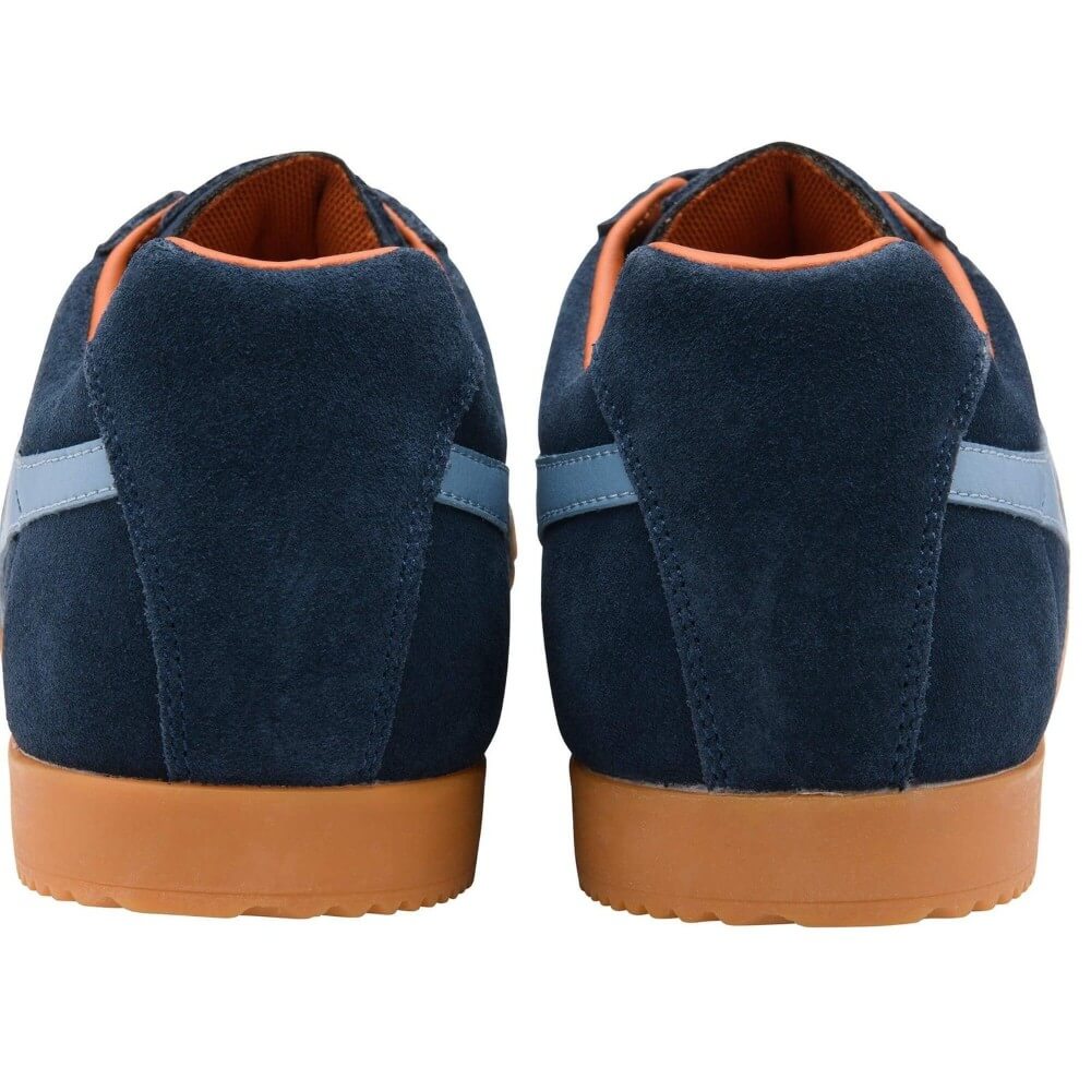 Gola Harrier Navy blue sneakers with brown sole on a white background
