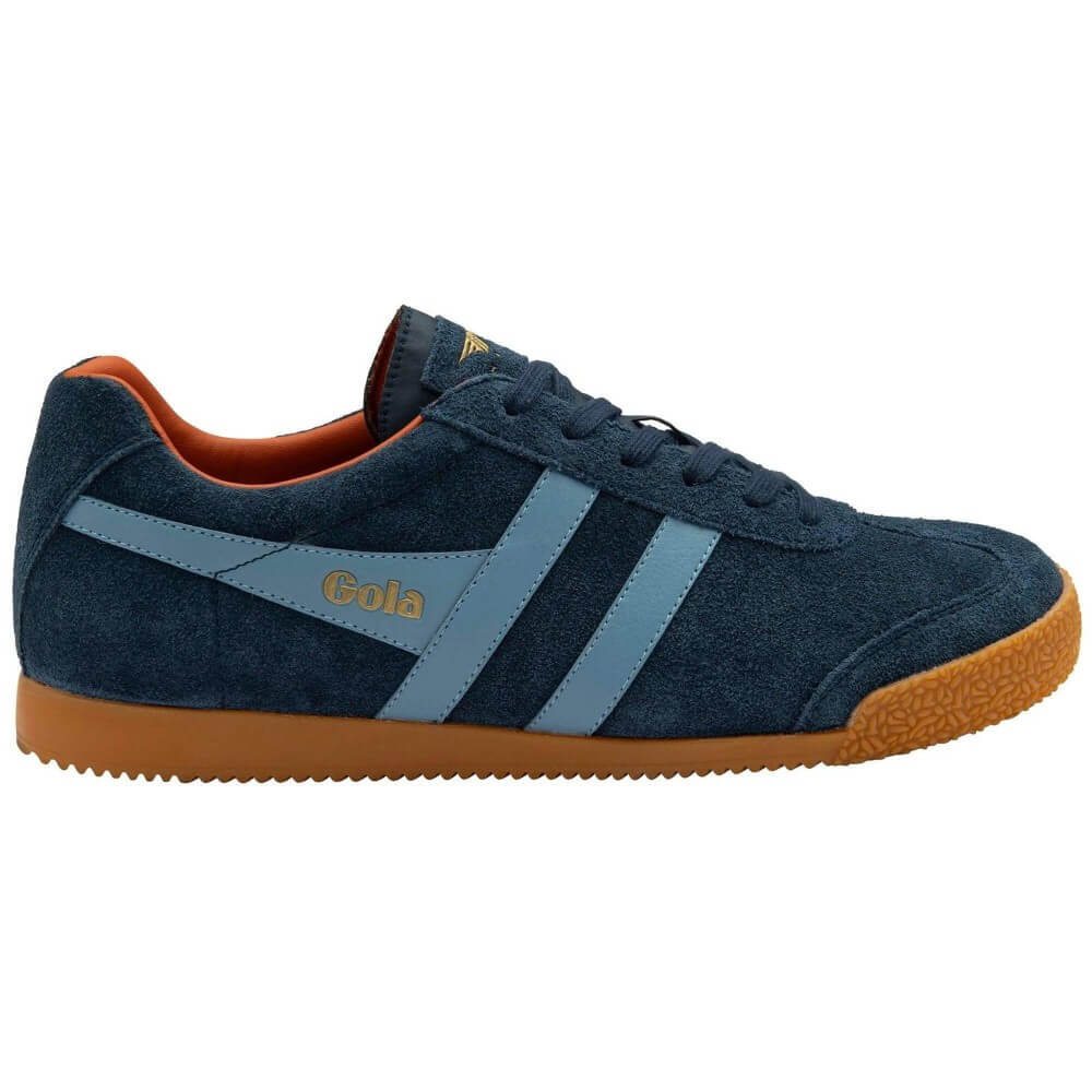 Gola Harrier Navy blue sneaker with brown sole on a white background