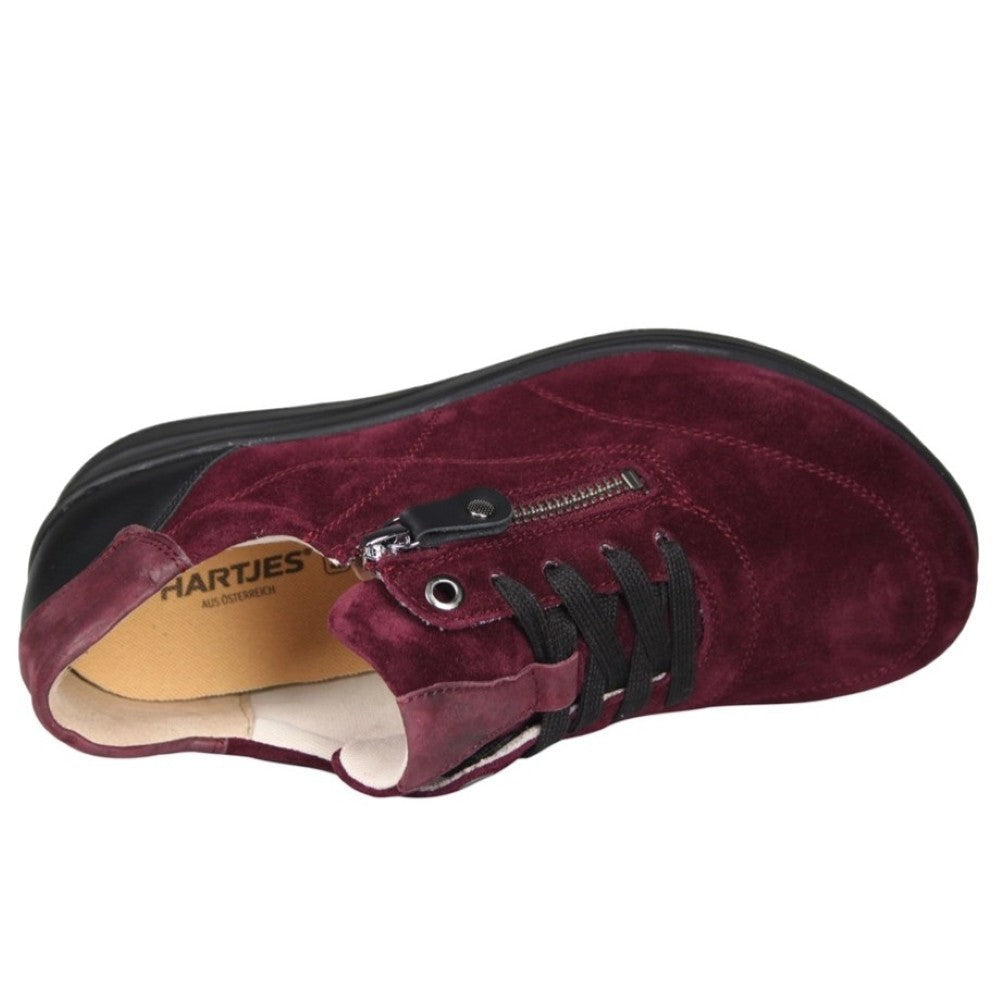 Hartjes Extra wide M Fit Wine suede shoes with laces and a side zip on a white background
