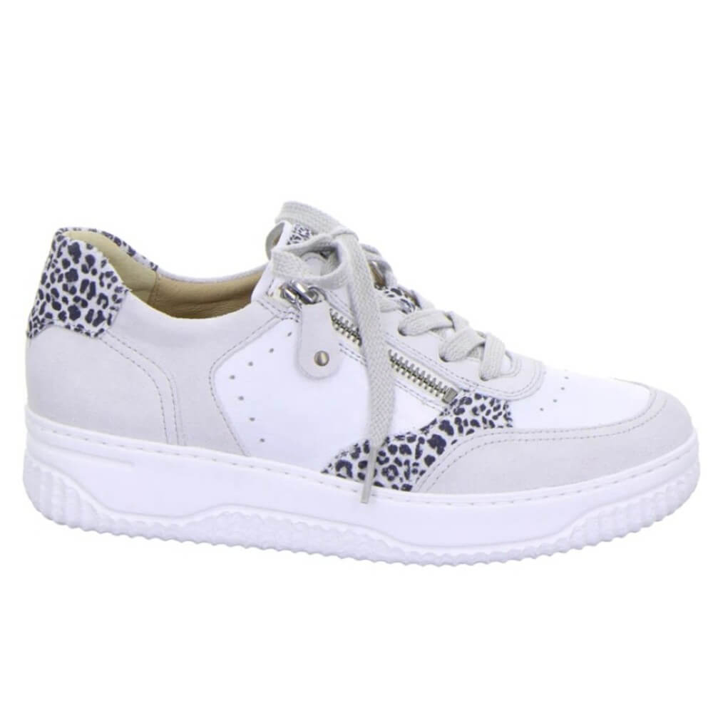 Hartjes Silver and Grey Wide Laced shoe with leopard print accents 