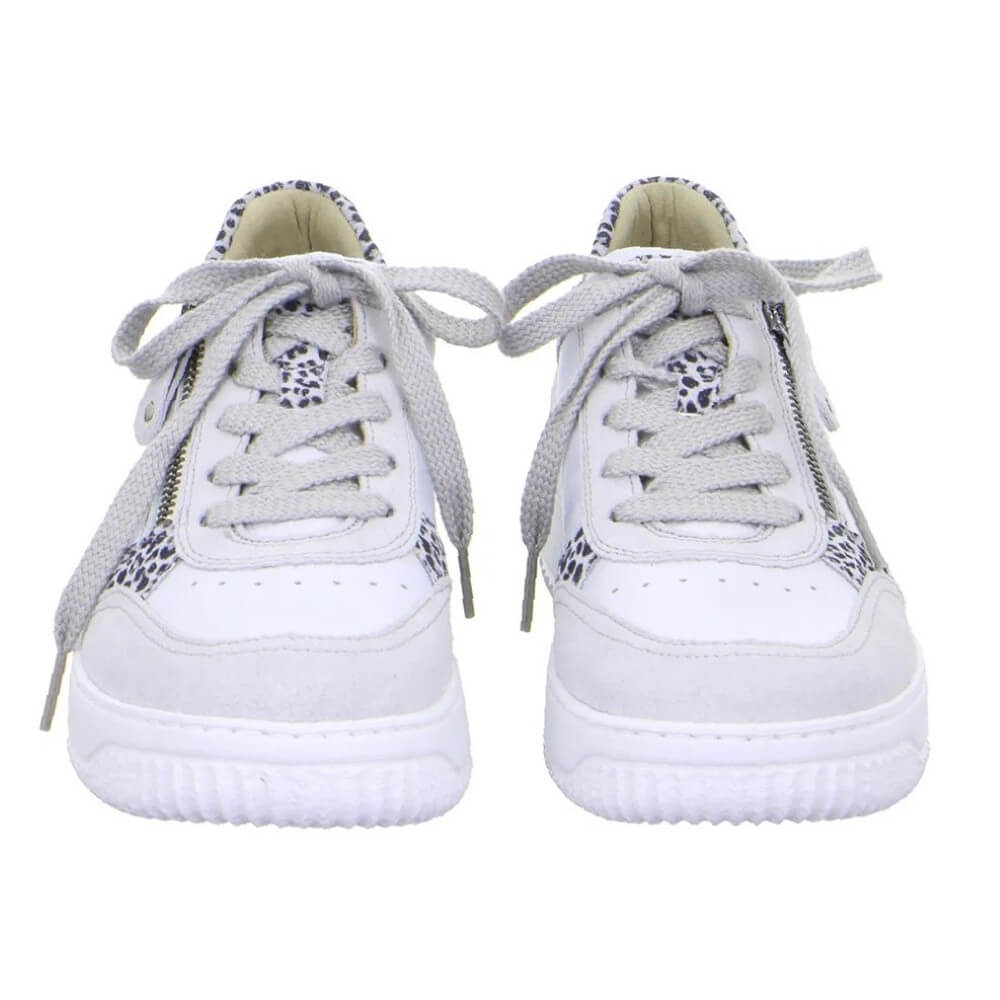 Hartjes Silver and Grey Wide Laced shoe with leopard print accents 