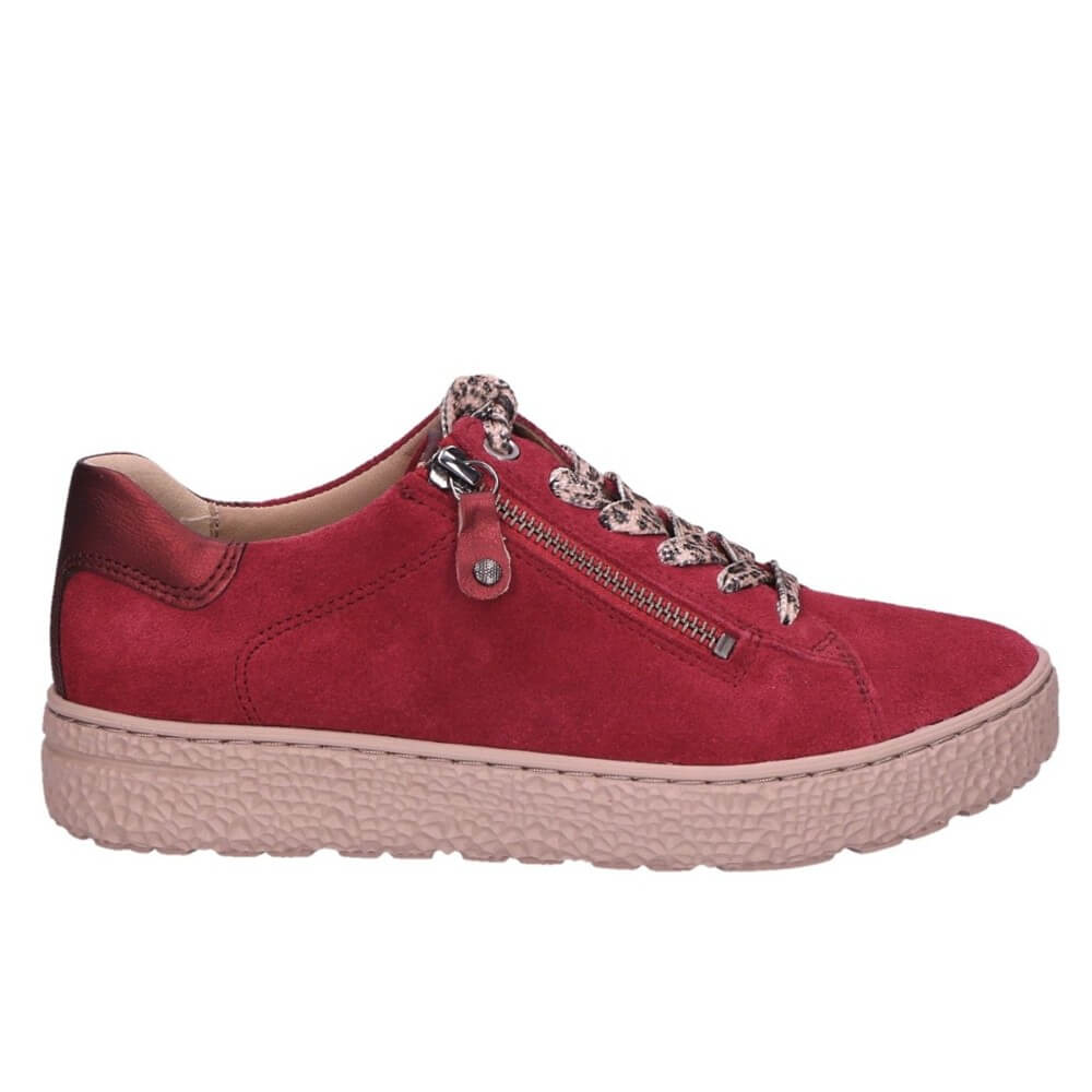 Red sneaker with patterned laces on a white background Hartjes Phil 162.1401 H-Fit Lace-up Red