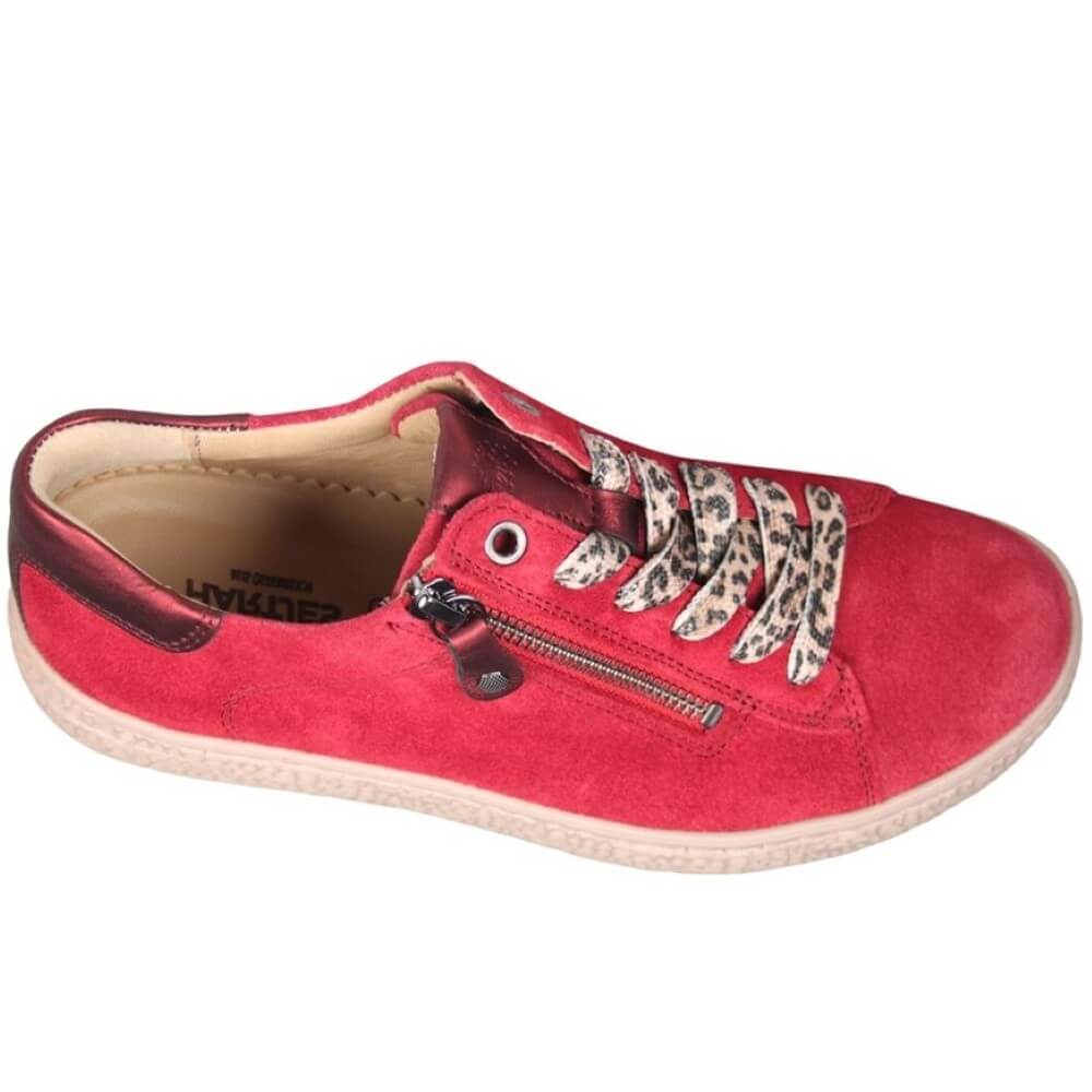 Red sneaker with patterned laces on a white background Hartjes Phil 162.1401 H-Fit Lace-up Red