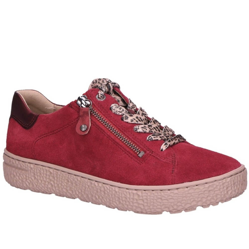 Red sneaker with patterned laces on a white background Hartjes Phil 162.1401 H-Fit Lace-up Red