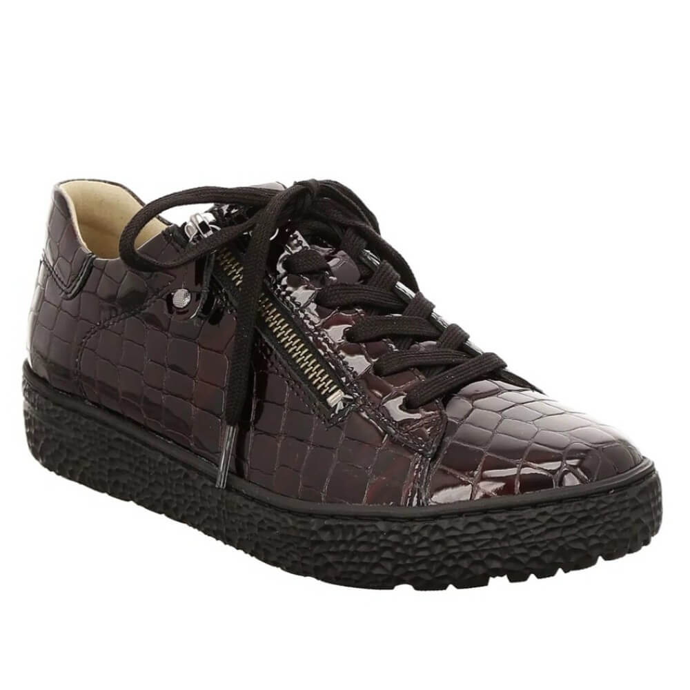 wine crocodile-patterned sneaker with a zipper on a white background Hartjes Phil 162.1402 H-Fit Leather Burgundy
