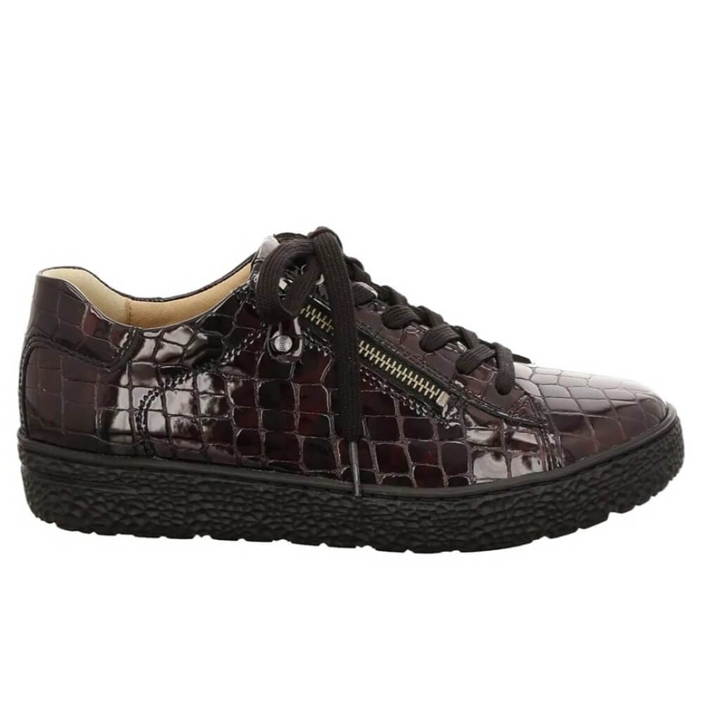 wine crocodile-patterned sneaker with a zipper on a white background Hartjes Phil 162.1402 H-Fit Leather Burgundy