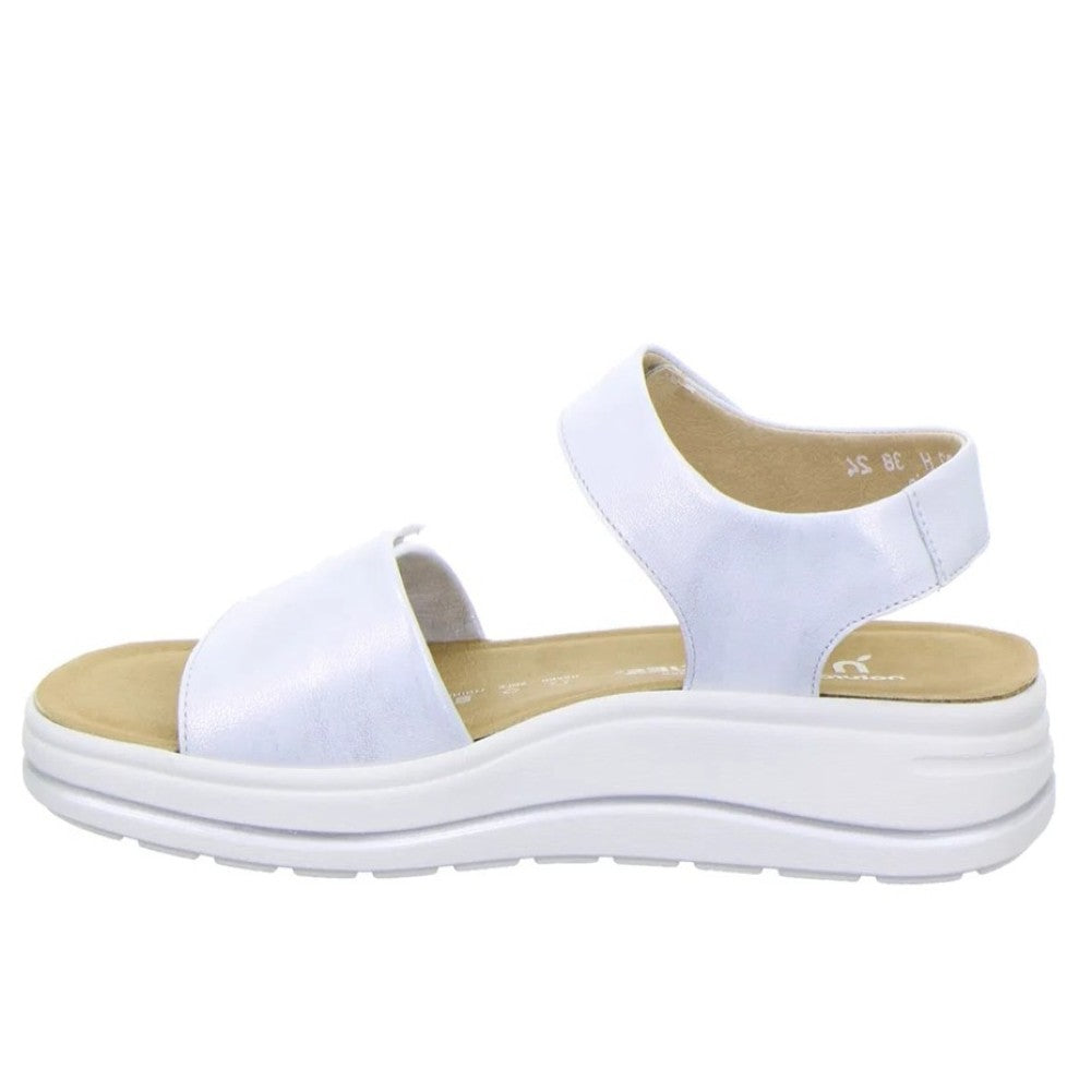Hartjes Silver Leather Velcro Sandal with a white sole