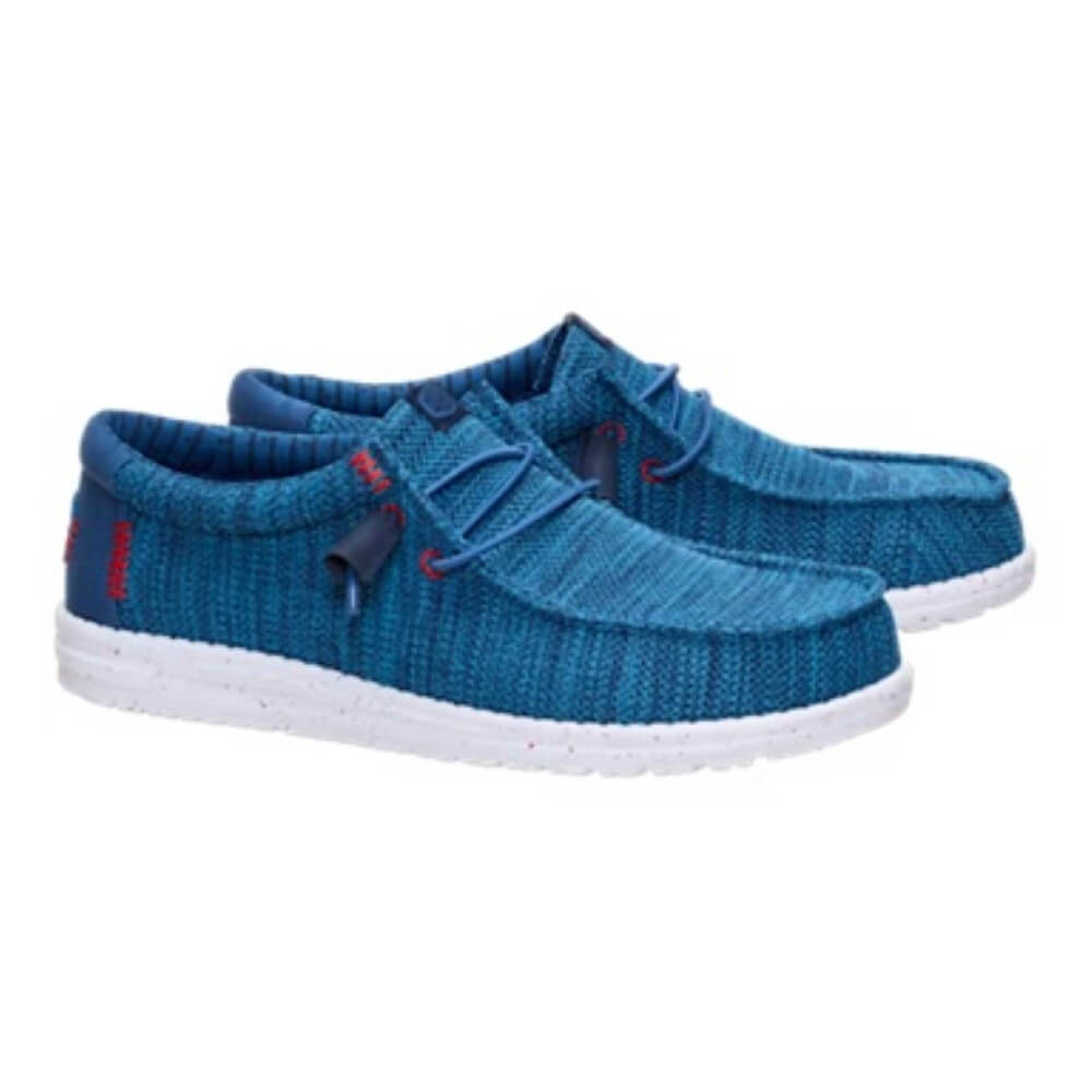HeyDude Blue casual shoes with white soles on a white background