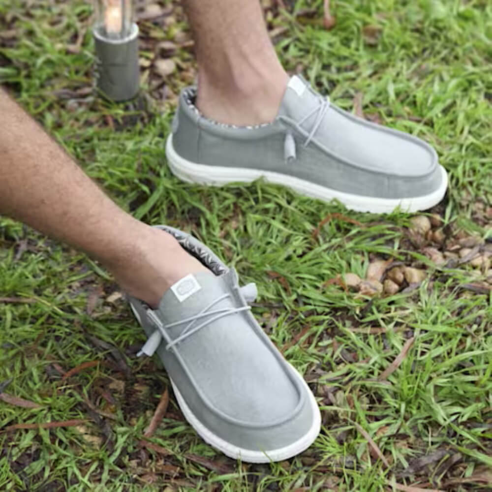 Heydude Gray casual shoes on a grassy ground