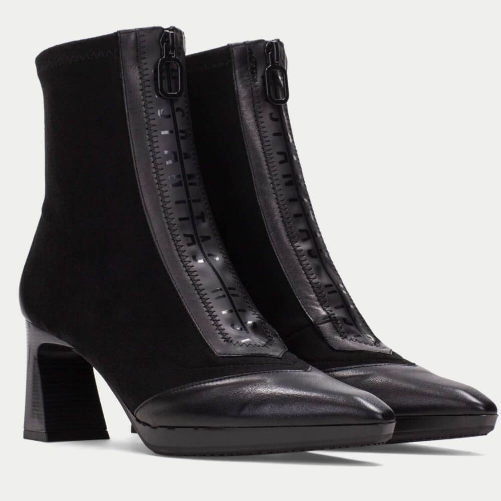 Black ankle boot with a pointed toe and high heel on a white background Hispanitas Atlanta Centre Zip HI254186-BLACK ankle boots 