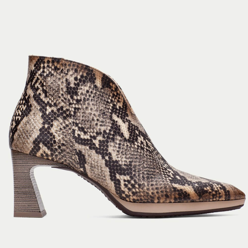 Snake print ankle boot on a light gray background  Hispanitas Atlanta HI254270 Leather Ankle Boot Anaconda Snake Print