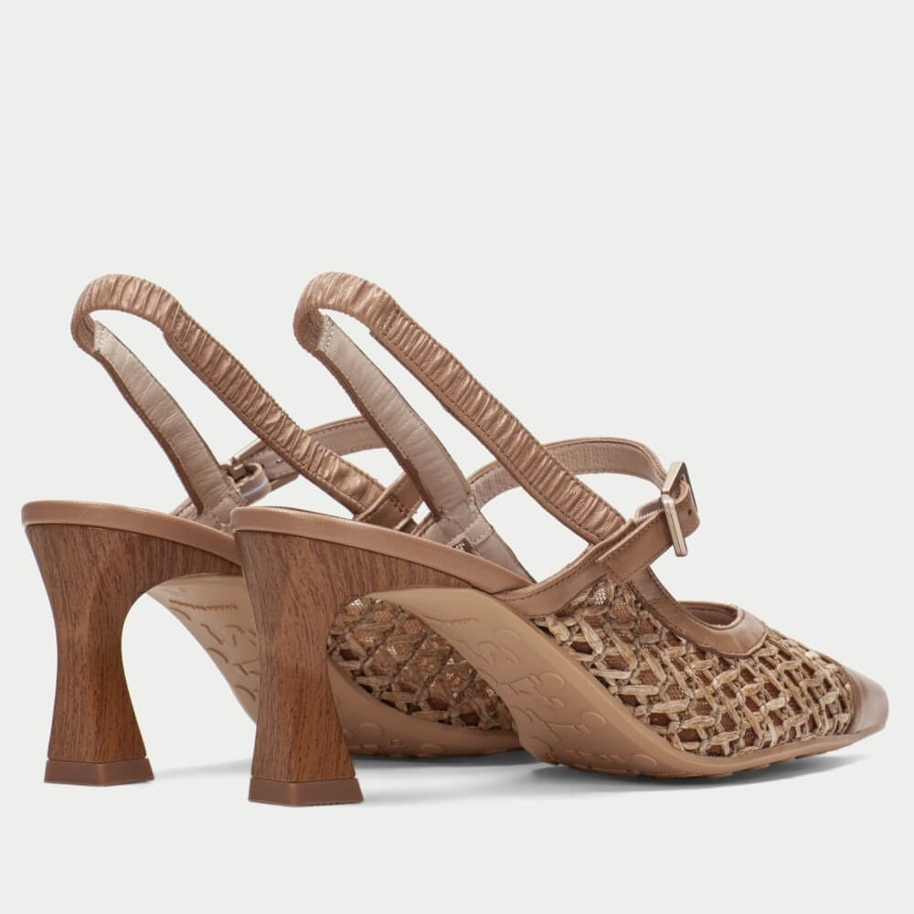 Hispanitas Brown high-heeled shoes with raffia mesh design