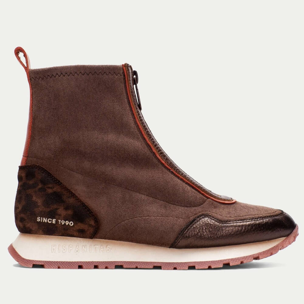 Brown ankle boot with leopard print patch on a white background Hispanitas Kansas HI254354 ankle boot