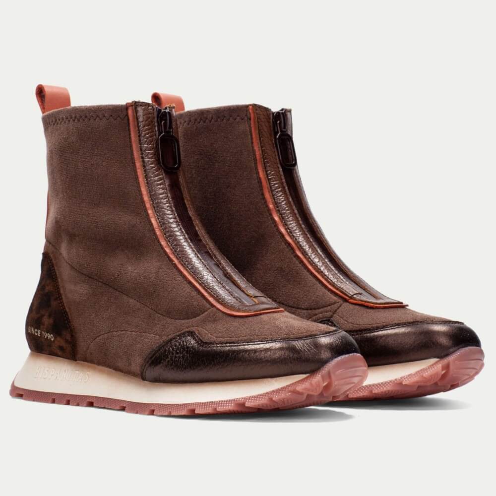 Brown ankle boot with leopard print patch on a white background Hispanitas Kansas HI254354 ankle boot