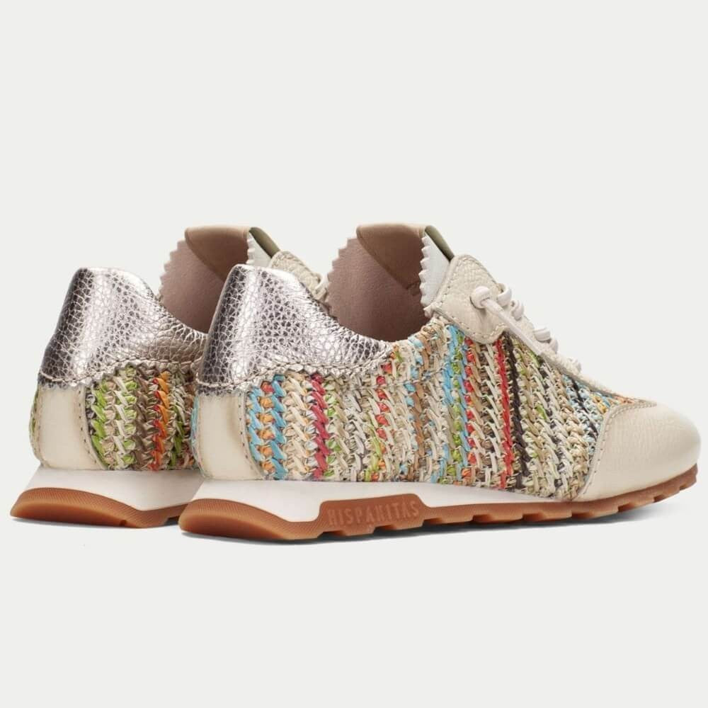 Pair of Hispanitas Multicoloured Raffia and Leather trainers with elastic laces