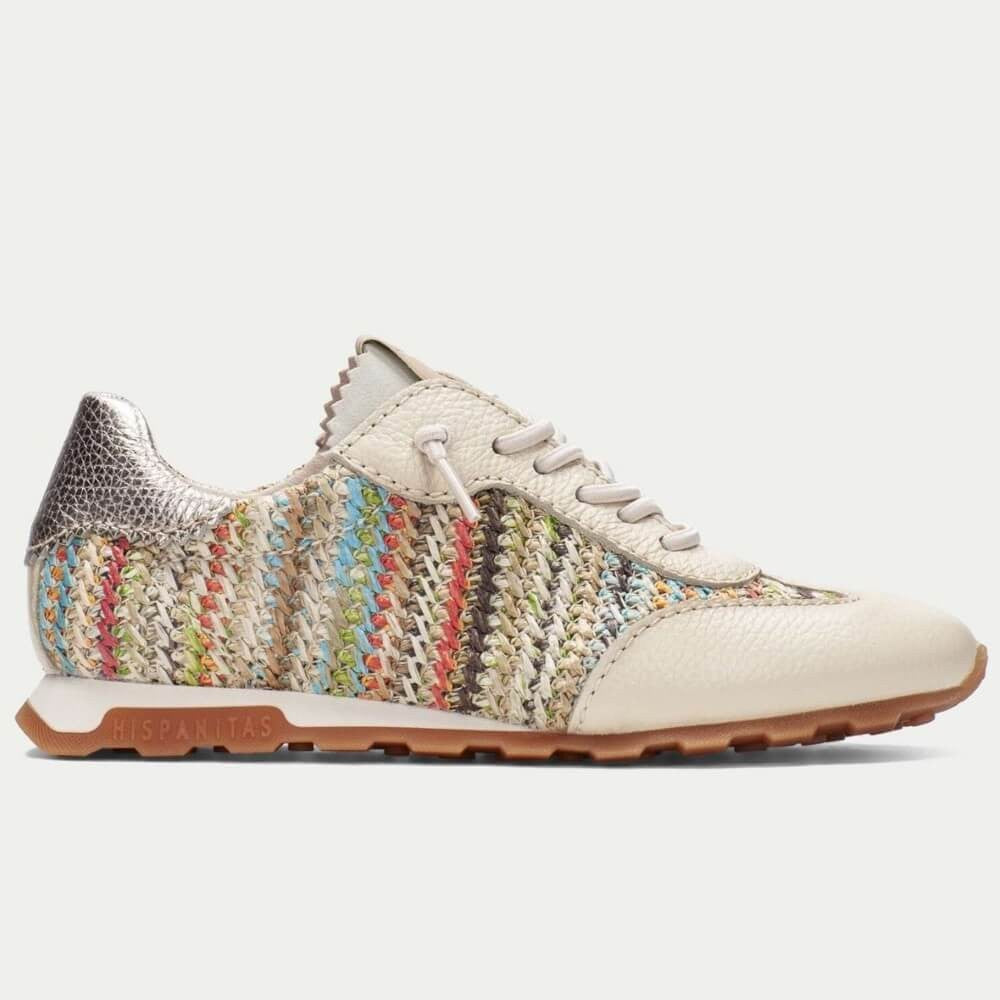 Hispanitas Multicoloured Raffia and Leather trainer with elastic laces