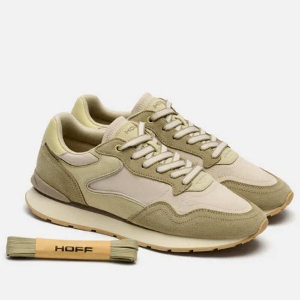 Hoff Olive Beige and brown sneakers on a white background