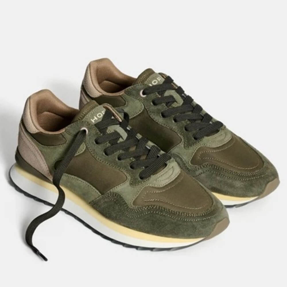 Green and brown sneaker with a white sole on a light gray background Hoff City Buenos Aires Retro Sneaker