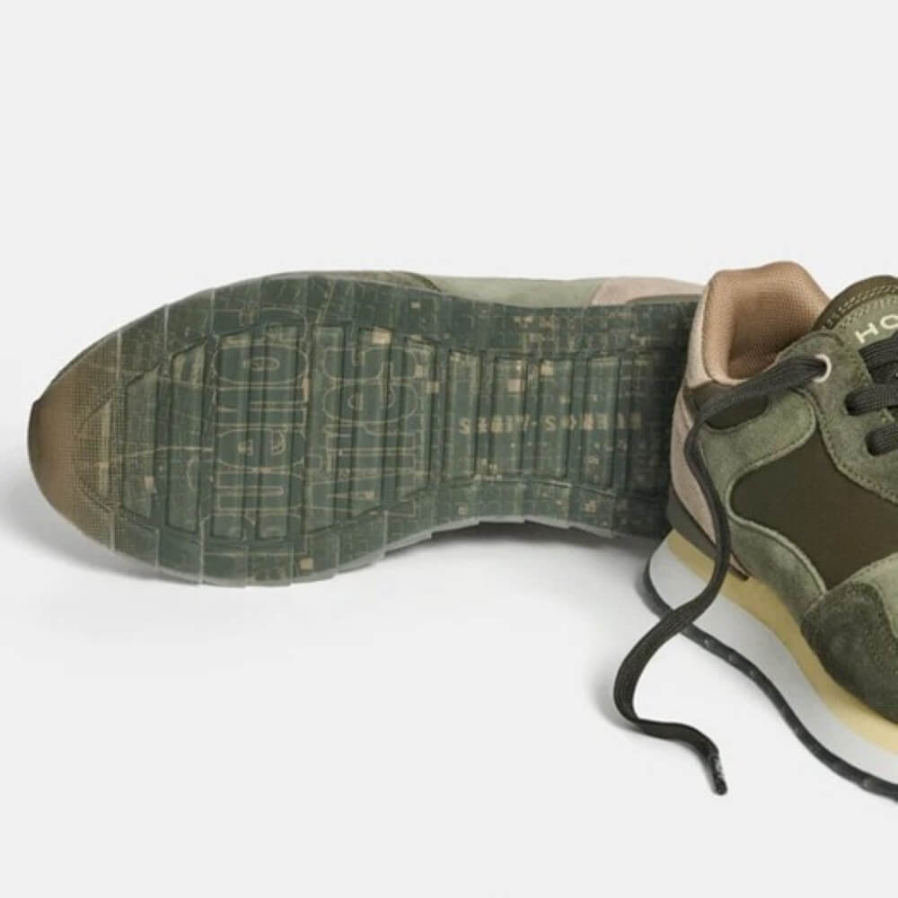 Green and brown sneaker with a white sole on a light gray background Hoff City Buenos Aires Retro Sneaker