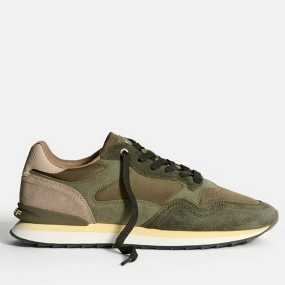 Green and brown sneaker with a white sole on a light gray background Hoff City Buenos Aires Retro Sneaker