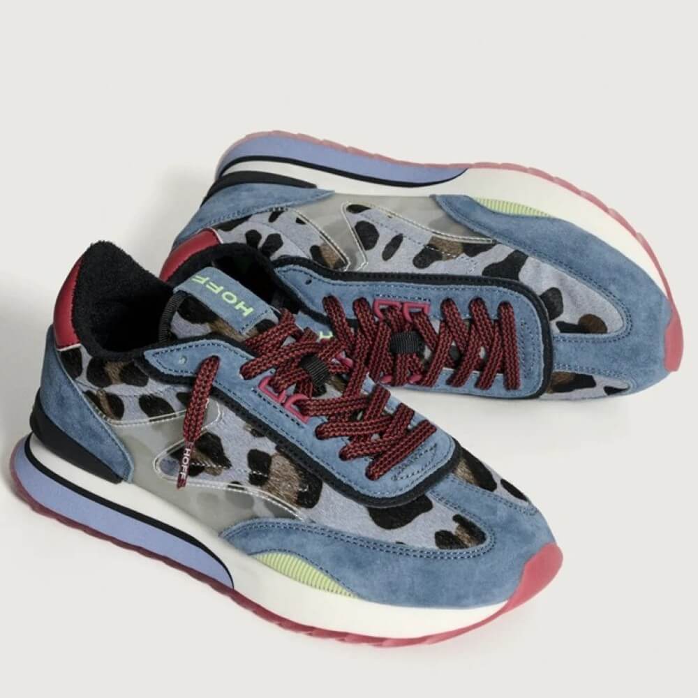 Multicolored sneaker with leopard print pattern on a light gray background Hoff Art Sneakers in Blue Animal Print