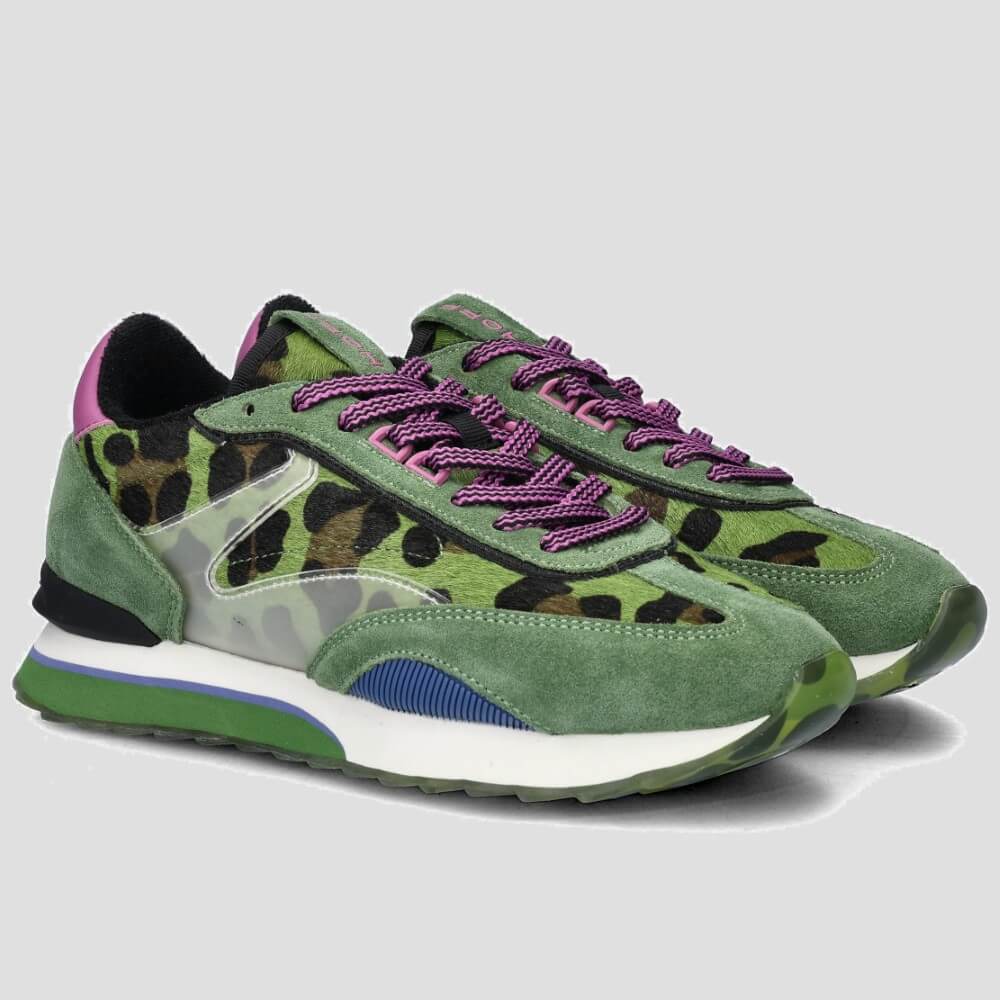 Green sneaker with leopard print and purple laces on a white background Hoff Art Sneakers in Green Animal Print