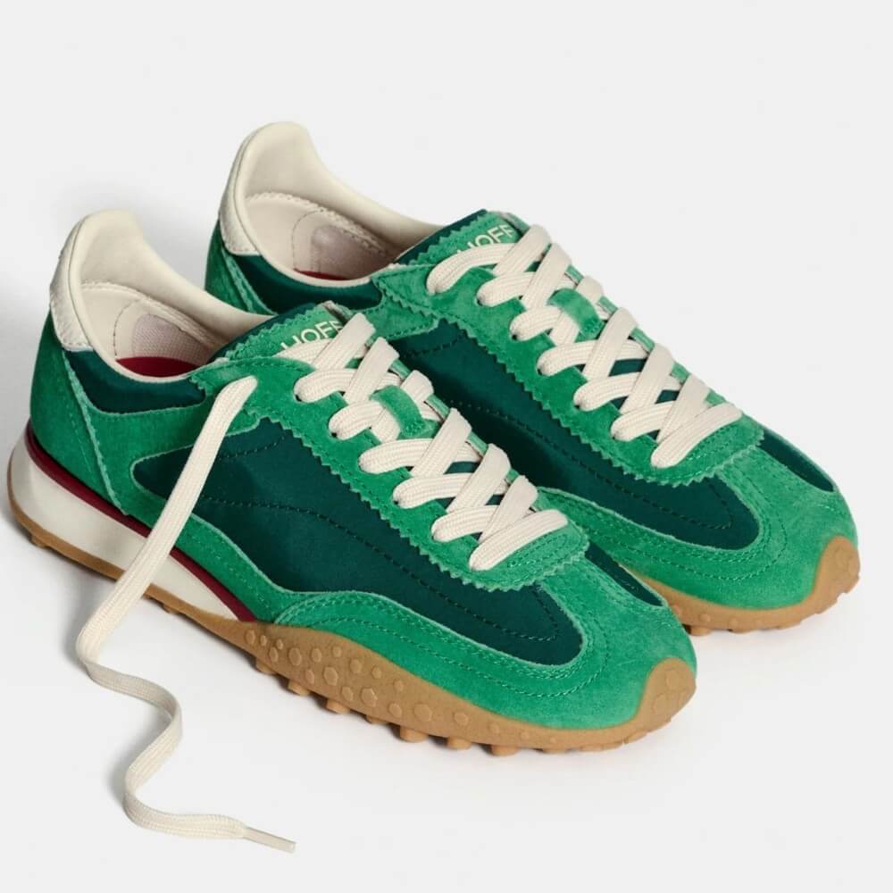 Green sneakers with white laces on a white background Hoff Bridge MK II Green