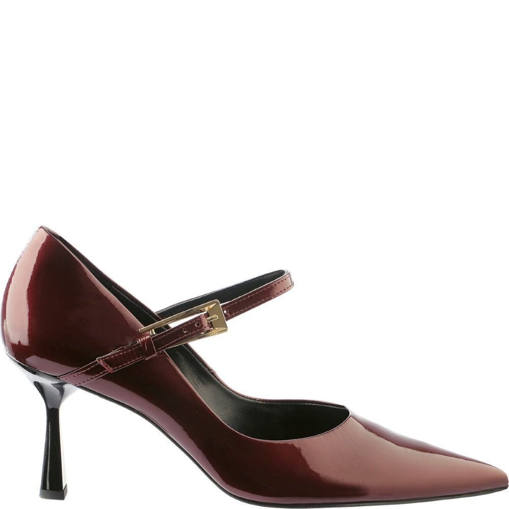 wine patent leather high heel shoe with a gold buckle Hogl Angel Modern Mary Jane pumps with delicate straps 11 7715