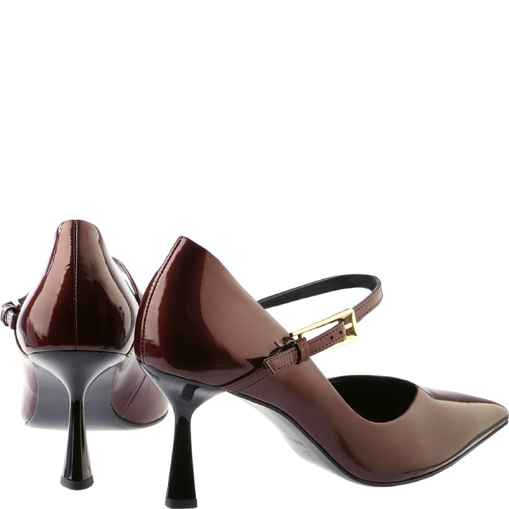 wine patent leather high heel shoe with a gold buckle Hogl Angel Modern Mary Jane pumps with delicate straps 11 7715