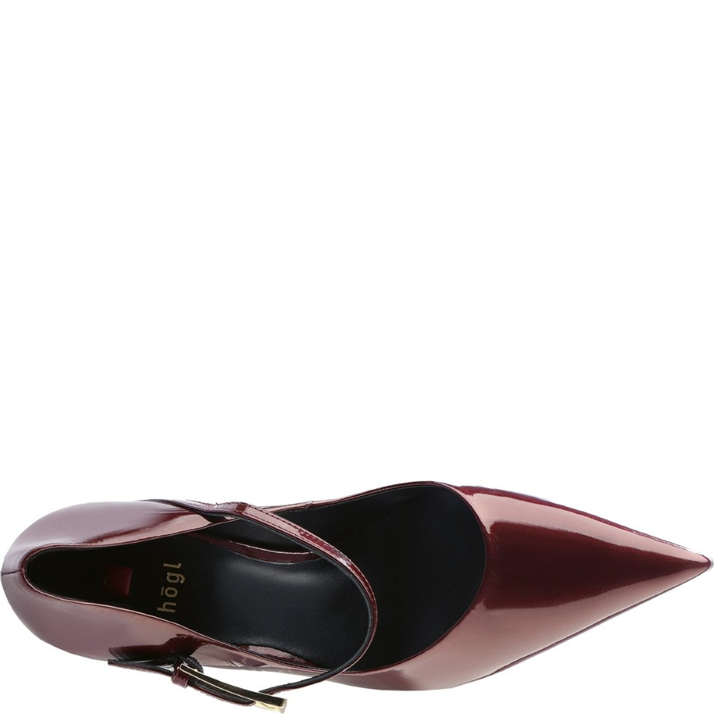 wine patent leather high heel shoe with a gold buckle Hogl Angel Modern Mary Jane pumps with delicate straps 11 7715