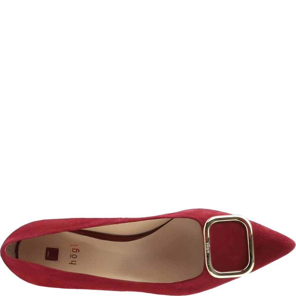 Red high-heeled shoes with gold buckles on a white background Hogl Classic Pumps Sheryl 10 4542 Cabernet Wine