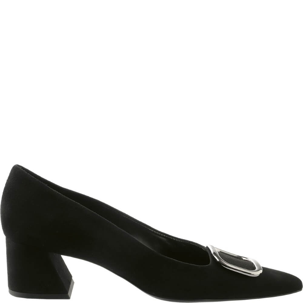 Black shoe with a silver buckle on a white background Hogl classic pumps "Sheryl" 10 4542 Black