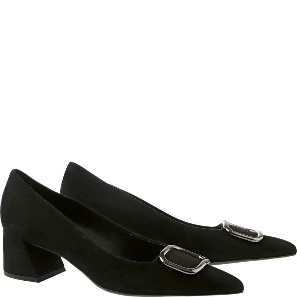 Black shoe with a silver buckle on a white background Hogl classic pumps "Sheryl" 10 4542 Black