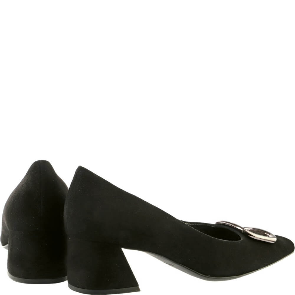 Black shoe with a silver buckle on a white background Hogl classic pumps "Sheryl" 10 4542 Black