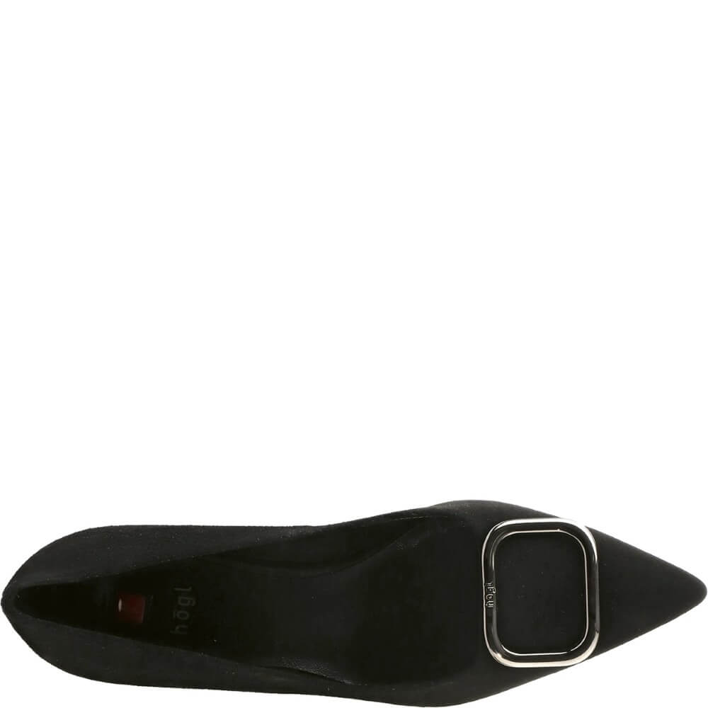 Black shoe with a silver buckle on a white background Hogl classic pumps "Sheryl" 10 4542 Black