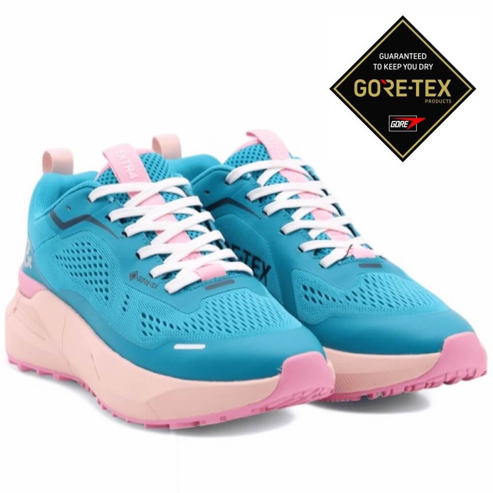 Pair of Igi & Co Extr4 7705033 Petrol Blue Gore-Tex Walking Shoes with a pink sole