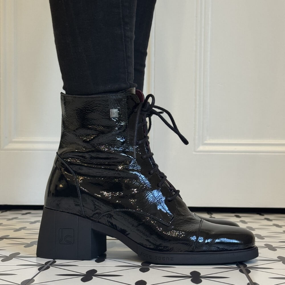 Black patent leather lace-up boots Jose Saenz Patent Leather Ankle Boot 5435 NP-BLACK