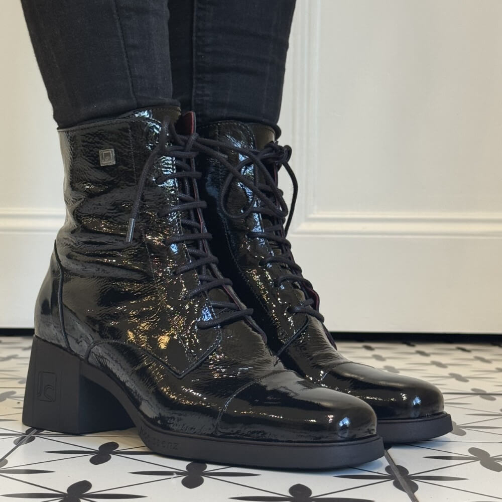Black patent leather lace-up boots Jose Saenz Patent Leather Ankle Boot 5435 NP-BLACK