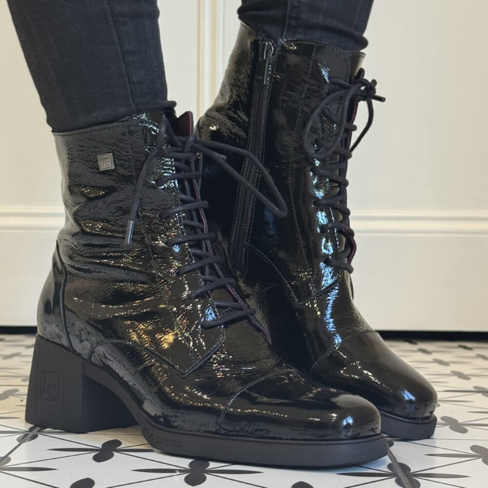 Black patent leather lace-up boots Jose Saenz Patent Leather Ankle Boot 5435 NP-BLACK