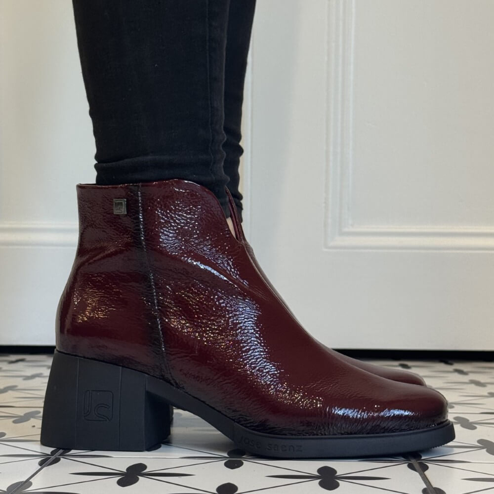 Jose Saenz Patent Leather Ankle Boot 5440-CHERRY RED