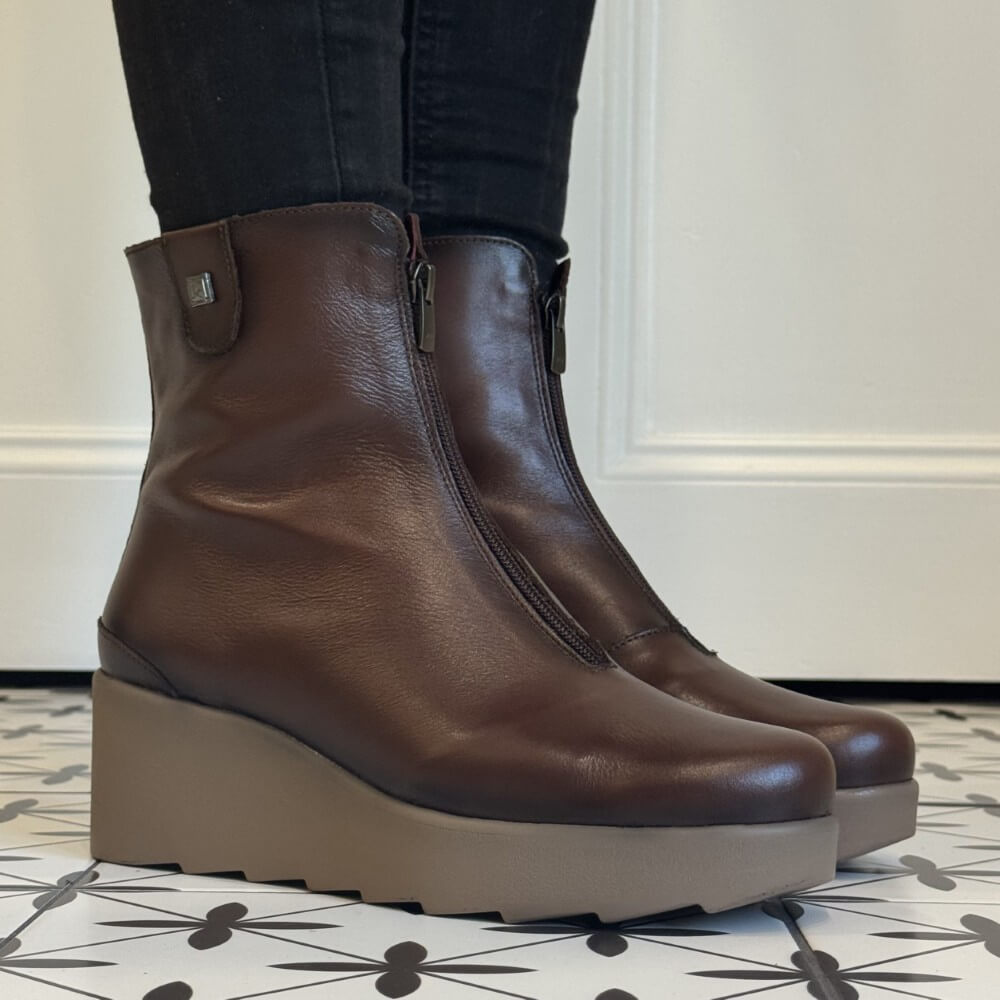 Brown platform ankle boots Jose Saenz Wedge Centre Zip 6426 CT Polka Tan