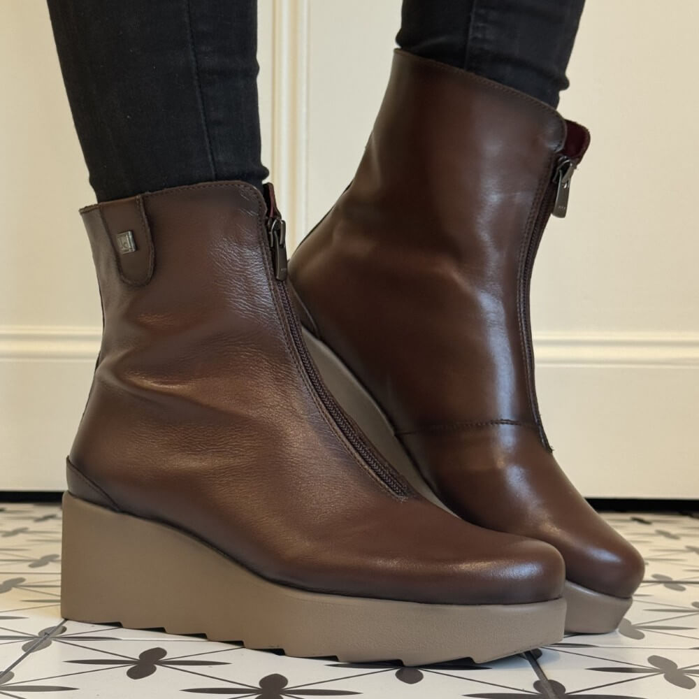 Brown platform ankle boots Jose Saenz Wedge Centre Zip 6426 CT Polka Tan