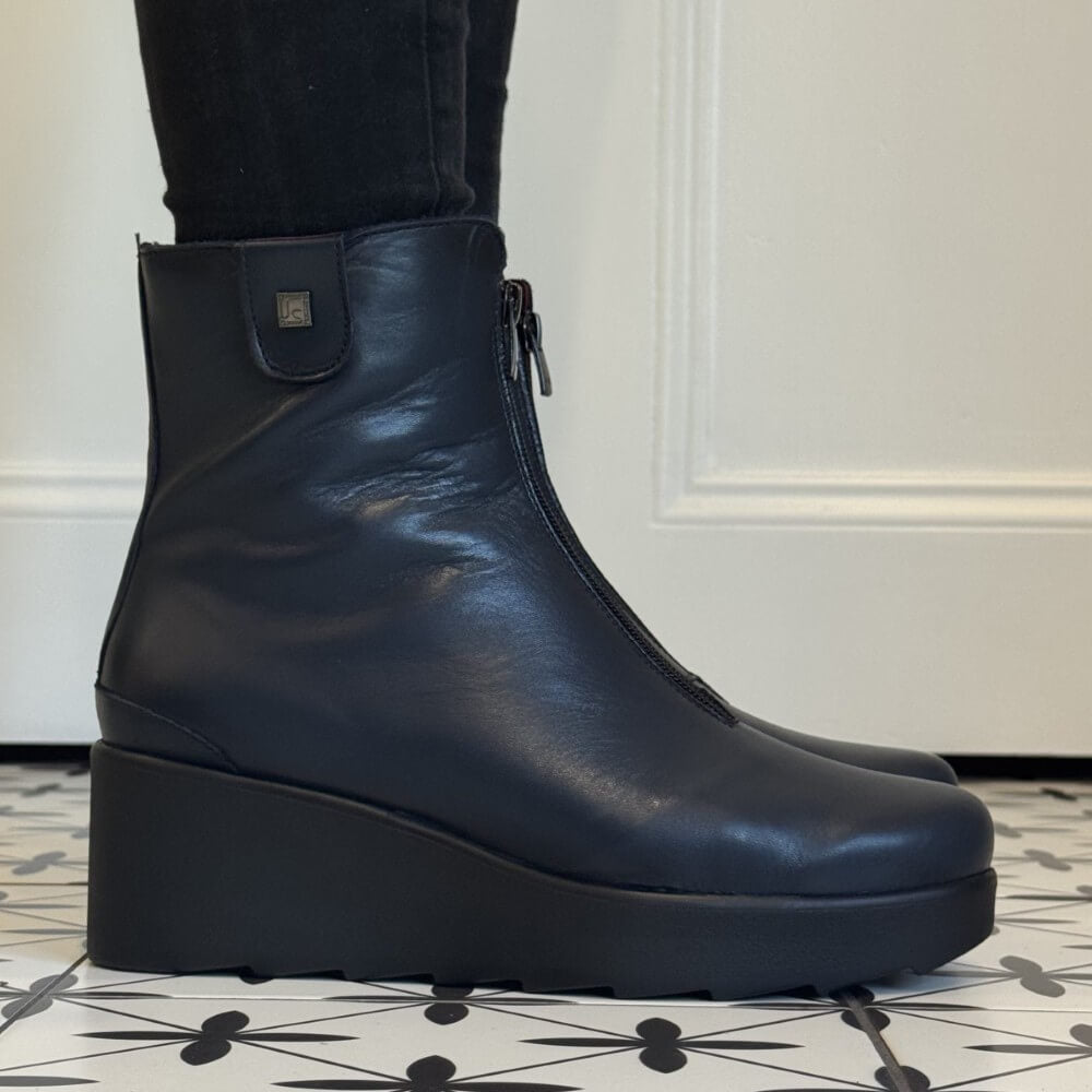 Navy leather wedge boot Jose Saenz Wedge Centre Zip 6426 CT Navy