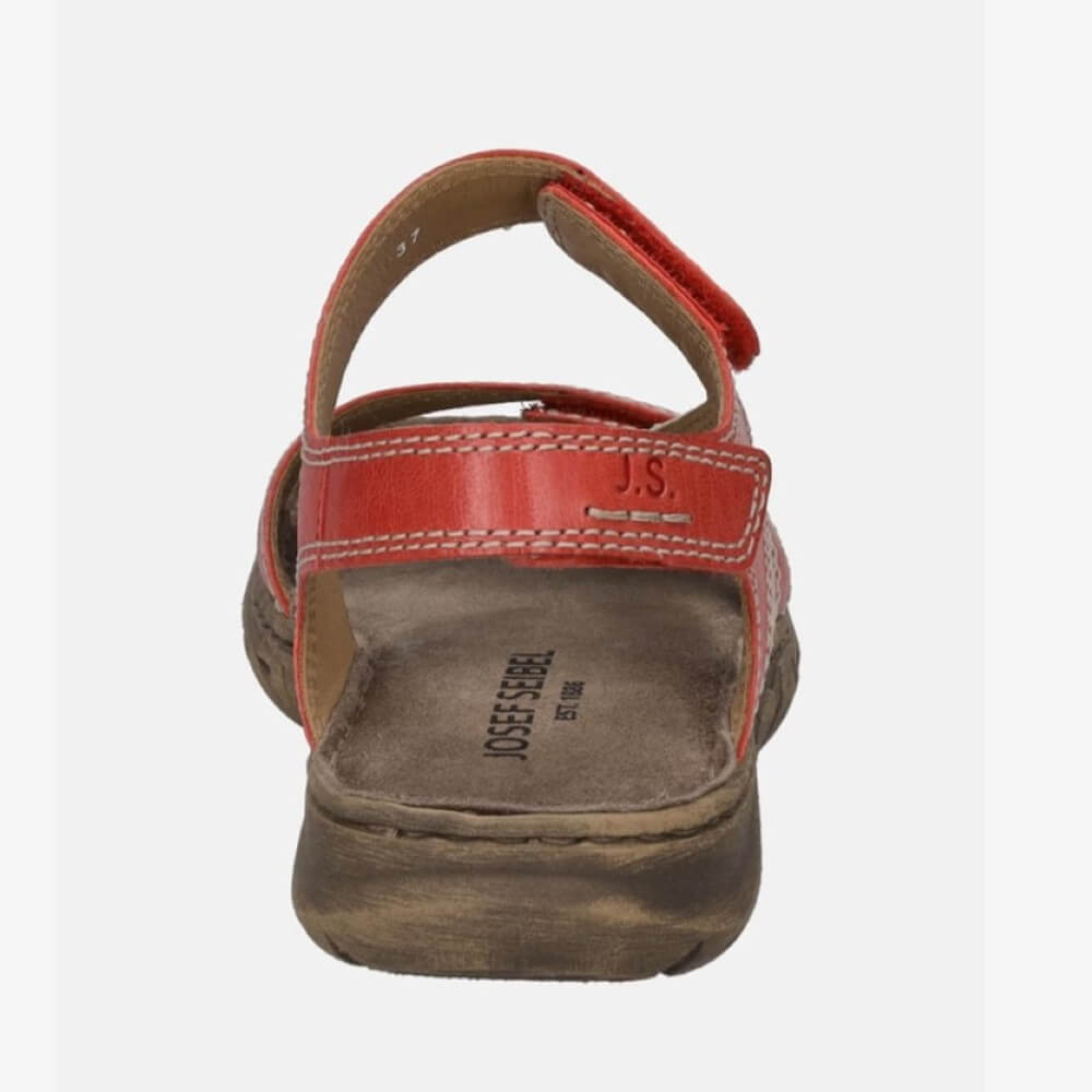 Josef Seibel Red sandal with a brown sole on a white background