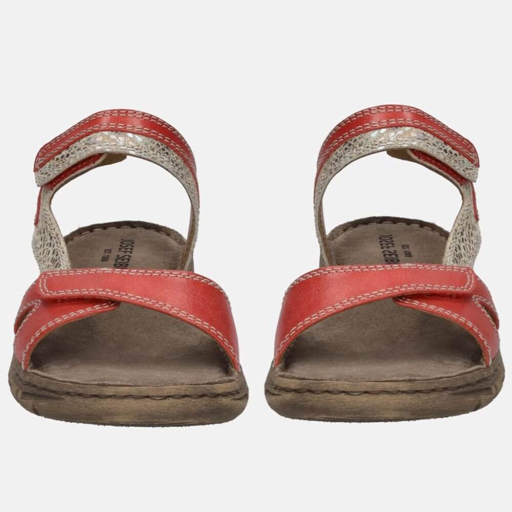 Josef Seibel Red sandals with a brown sole on a white background