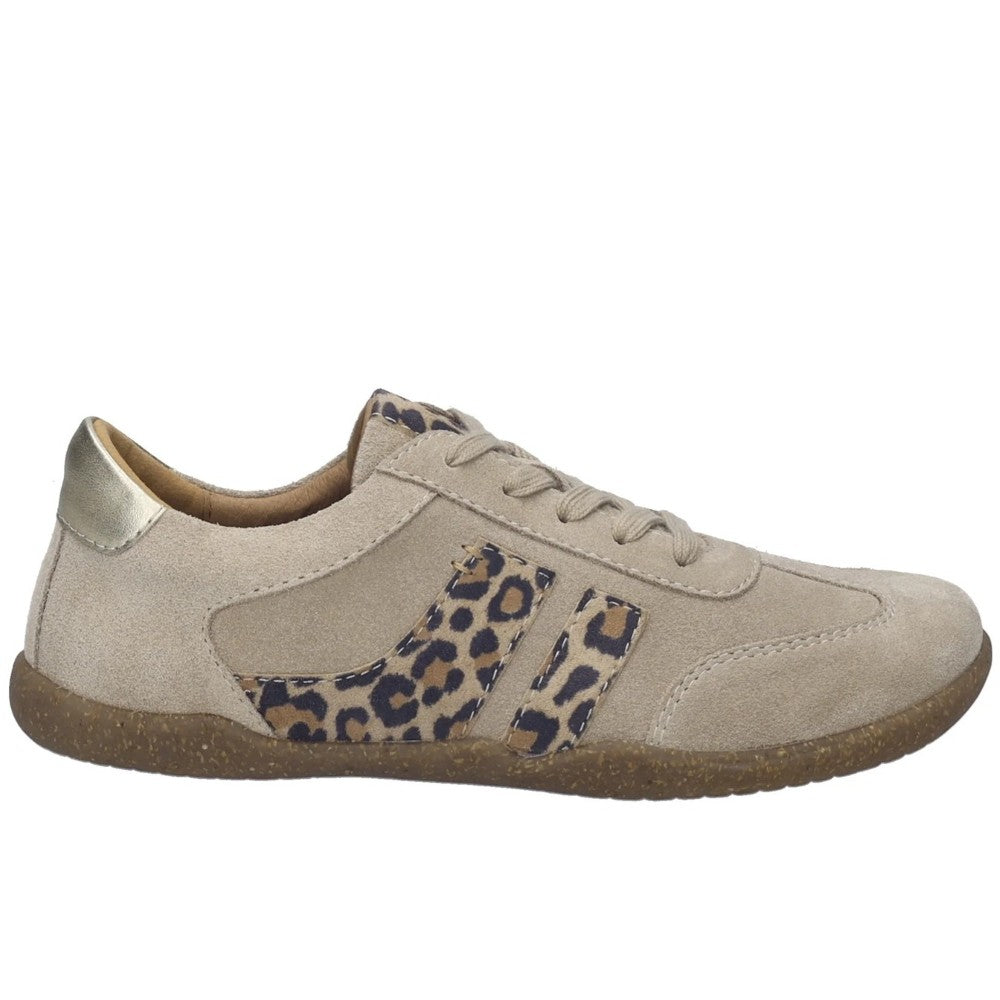 Josef Seibel Barefoot Beige sneaker with leopard print accents on a white background