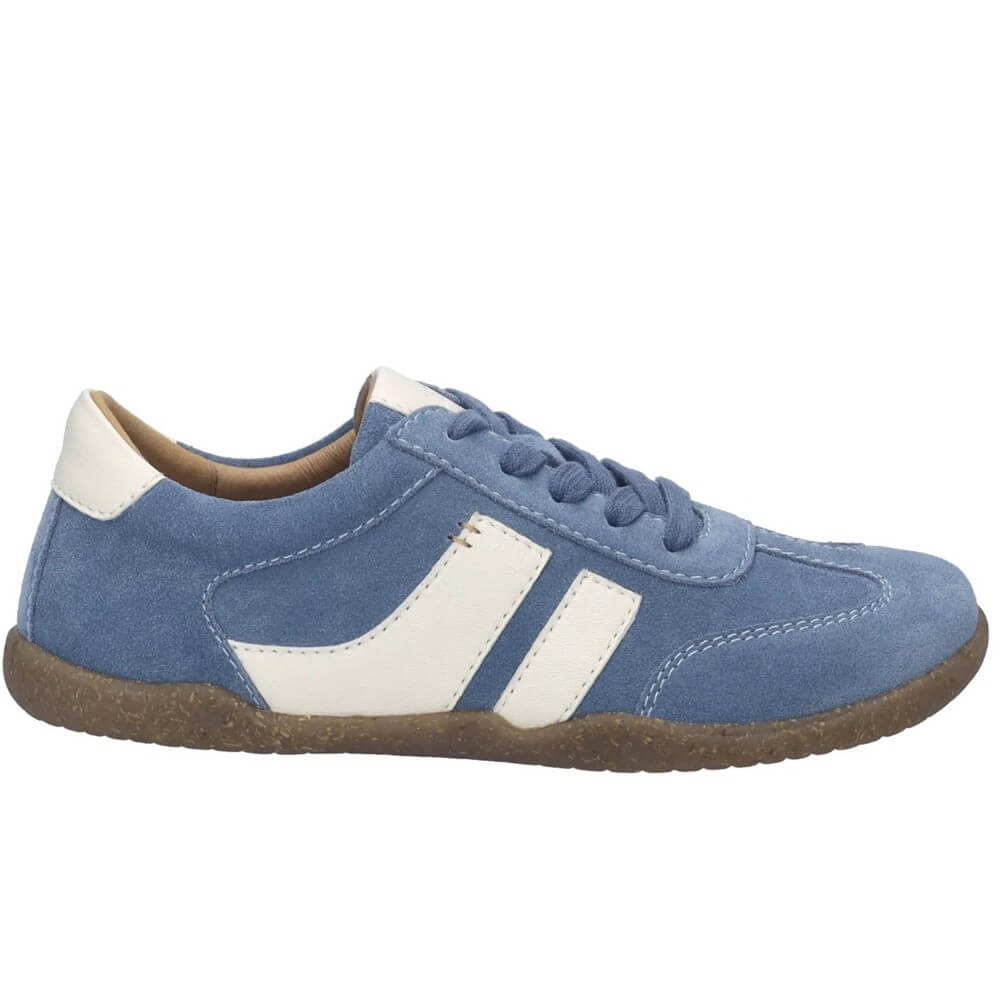 Josef Seibel Barefoot Blue sneaker with white accents on a white background