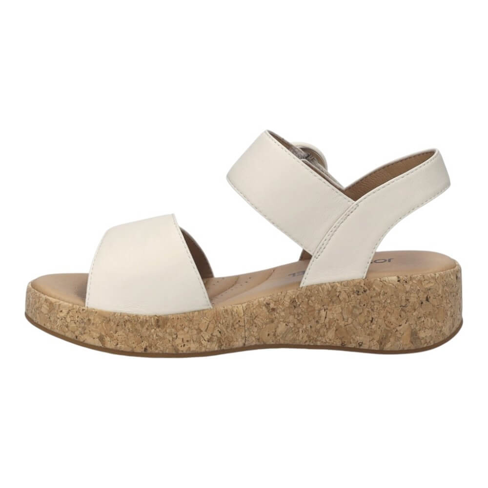 Josef Seibel cream leather sandal with cork sole on a white background